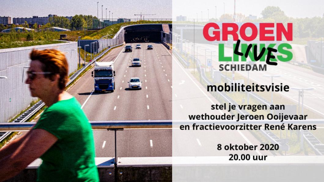 Poster met aankondiging GroenLinks live sessie over mobiliteit