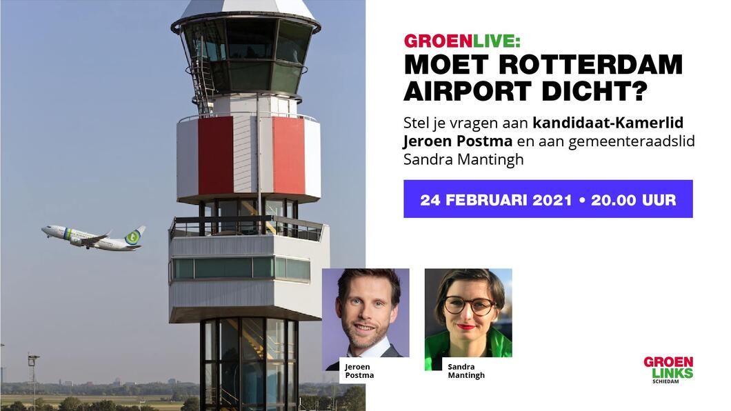 Foto van Rotterdam Airport, ernaast Jeroen Postma en Sandra Mantingh